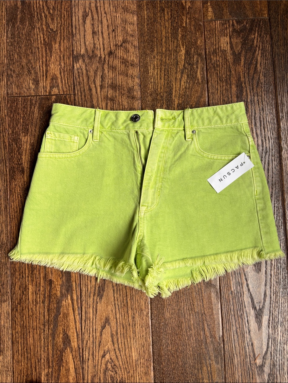 PacSun Neon Lime Frayed Hem Denim Shorts - Women